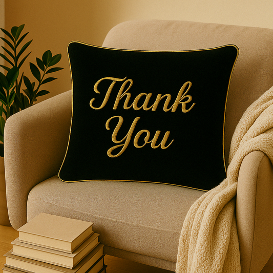 Thank You Cushion Black Velvet
