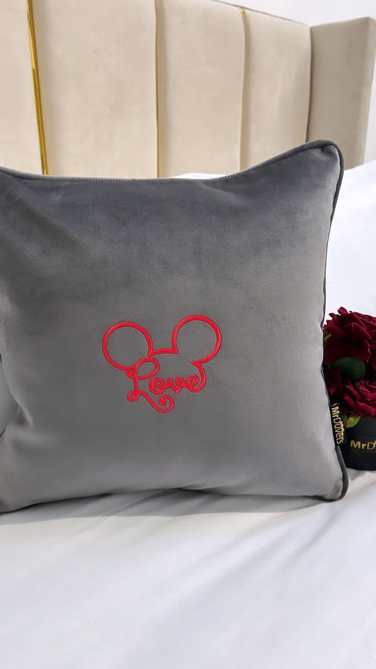 Mickey Love Ears Grey Velvet Cushion