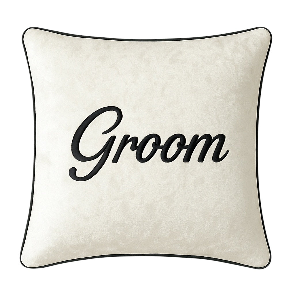 White Groom Velvet Cushion