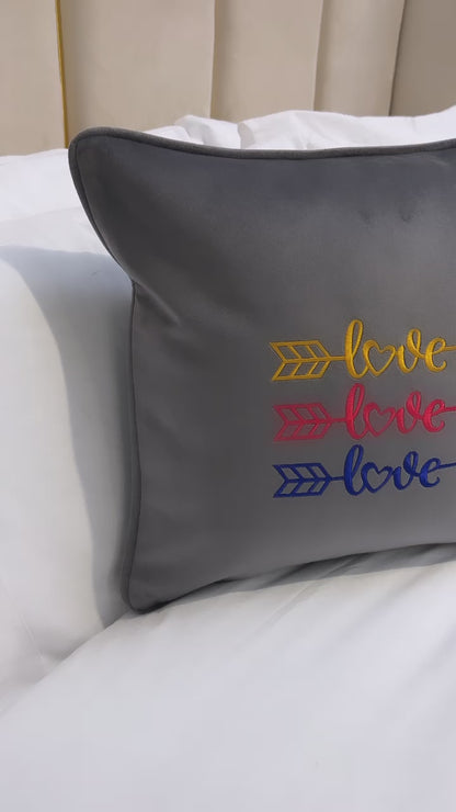 Love Love Love Grey Velvet Cushion