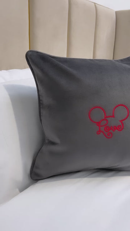 Mickey Love Ears Grey Velvet Cushion