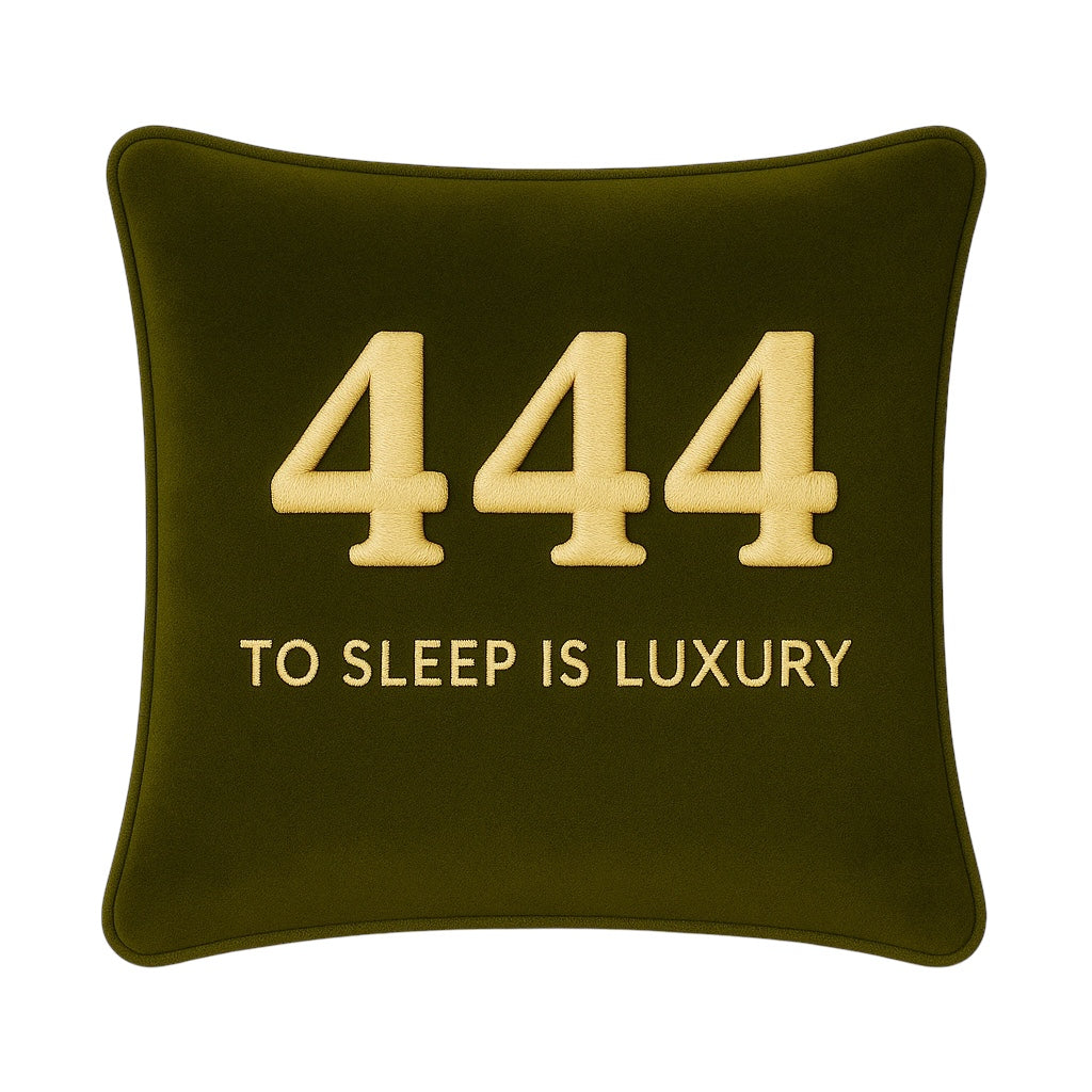 444 Angel Number Olive Green Velvet Cushion