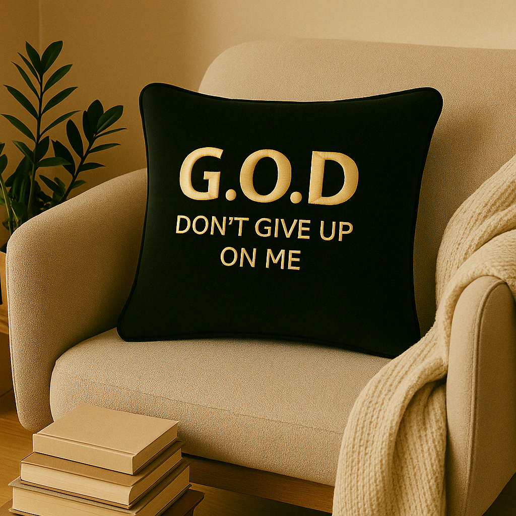Black Velvet G.O.D 3D Embroidered Cushion lifestyle shoot