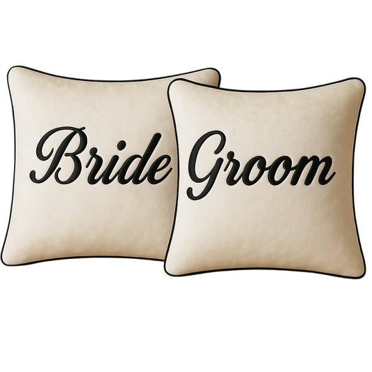Bride & Groom Cushion White Luxury Velvet Gift Set
