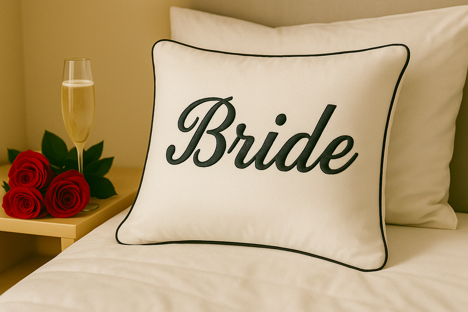Bride White & Black Luxury Velvet Cushion lifestyle