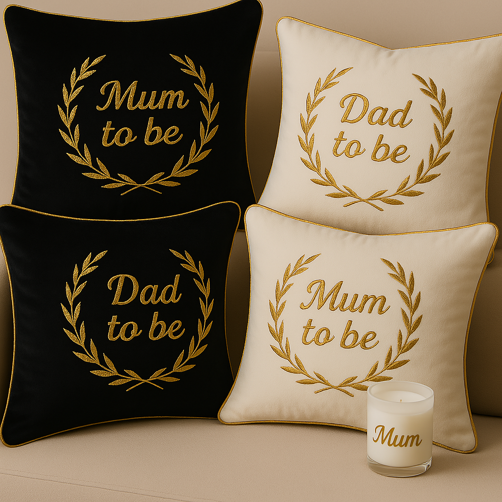 Dad To Be Cushion Black  & White Velvet With Gold Pipping