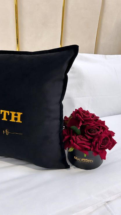 Faith Black Velvet Cushion