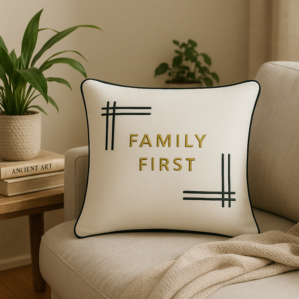 Family first luxury velvet cushion lifestyle shoot
