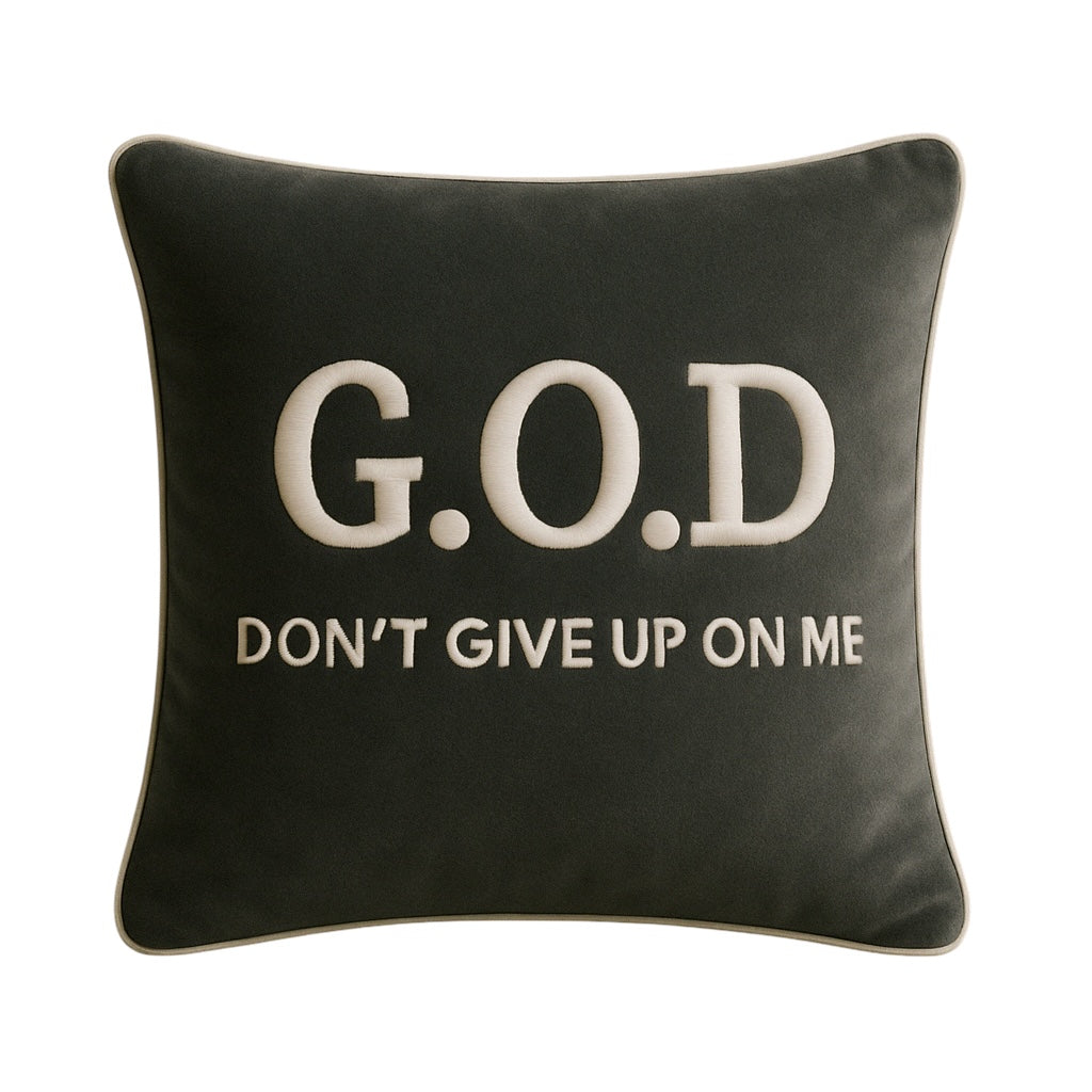 G.O.D 3D Grey Velvet Cushion Luxury Embroidered Faith Decor UK