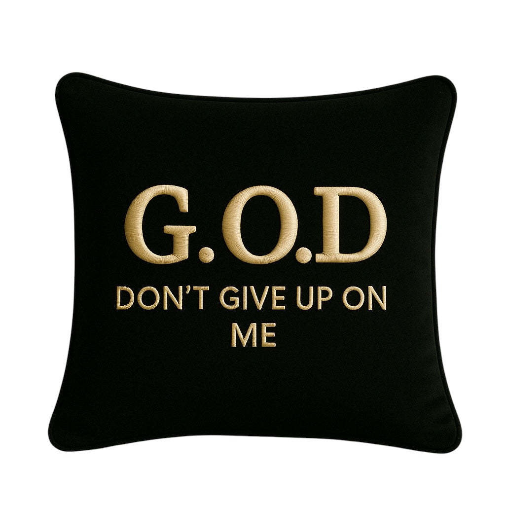 G.O.D Black Velvet Cushion Luxury Embroidered Faith Decor UK