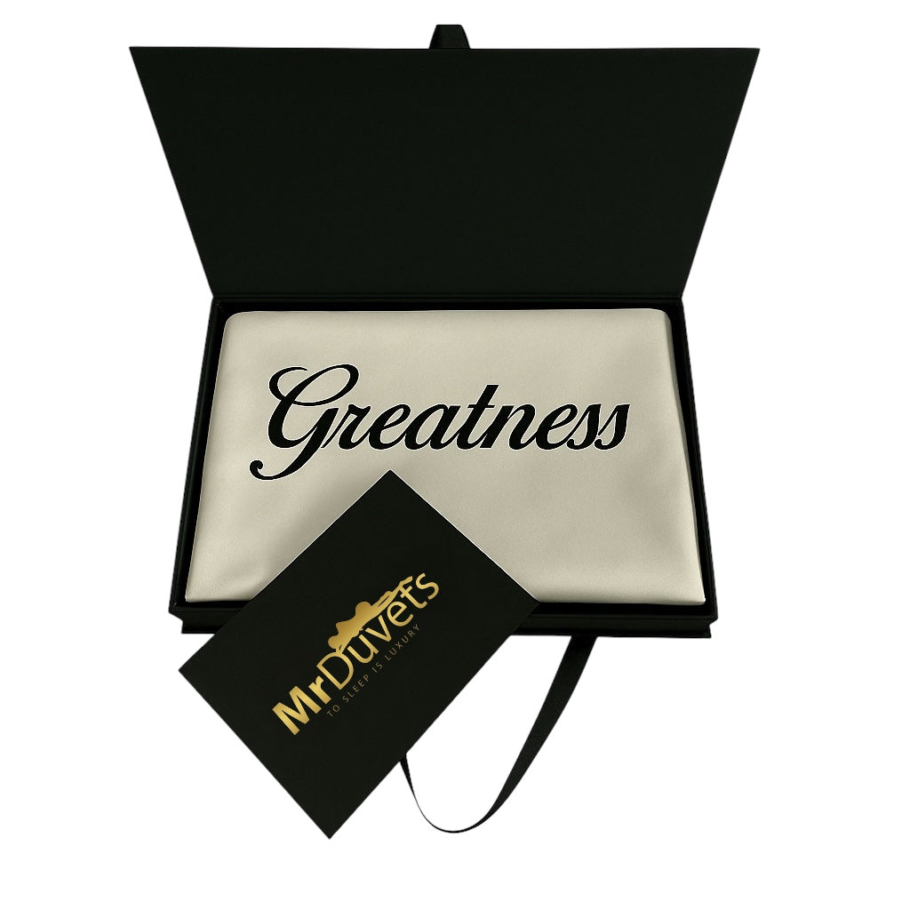 Greatness Personalised Pillowcase Gift Set Luxury Affirmation Bedding for Success & Confidence