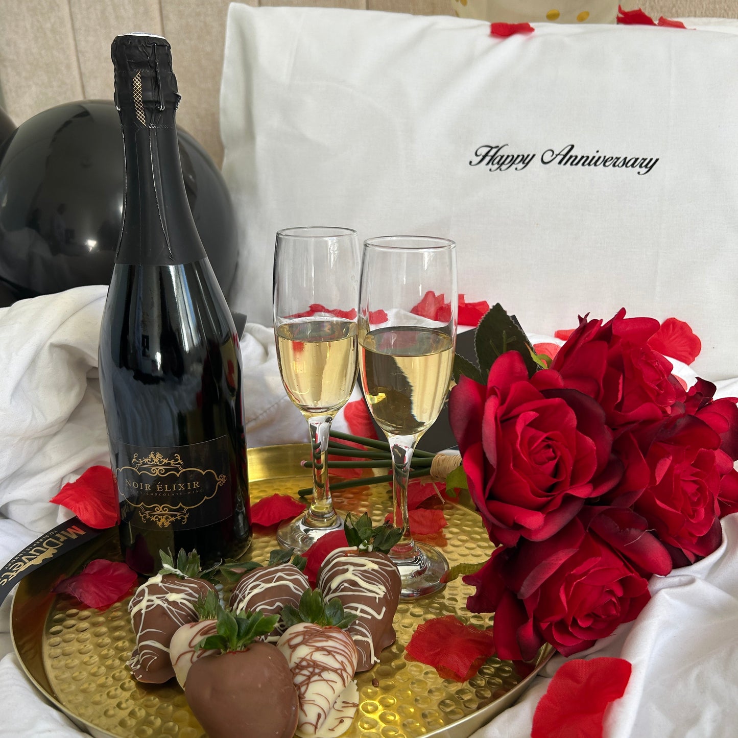 Happy Anniversary Pillowcases & Chocolate Wine Experience Box lifestyle 