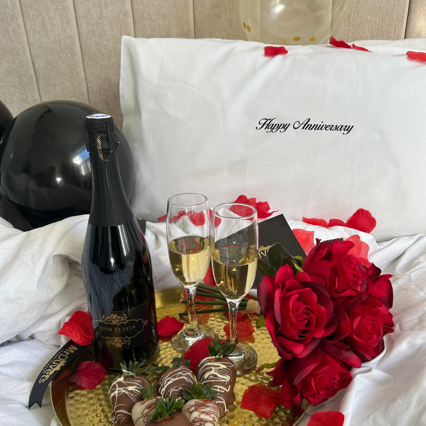 Happy Anniversary Pillowcases & Chocolate Wine Experience Box lifestyle 2