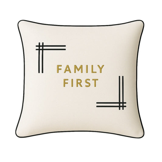 Family First White Velvet Cushion Luxury Embroidered Inspirational Home Decor