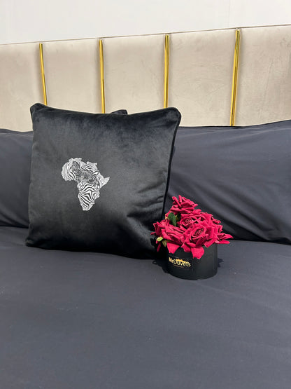 Zebra Lines Of Africa Black Velvet Cushion
