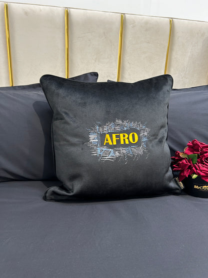 Fuzzy Afro Black Velvet Cushion