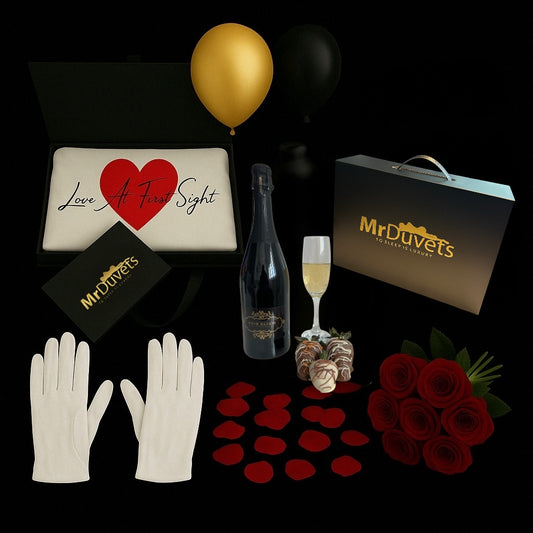 Love At First Sight Pillowcases & Chocolate Wine Experience Box