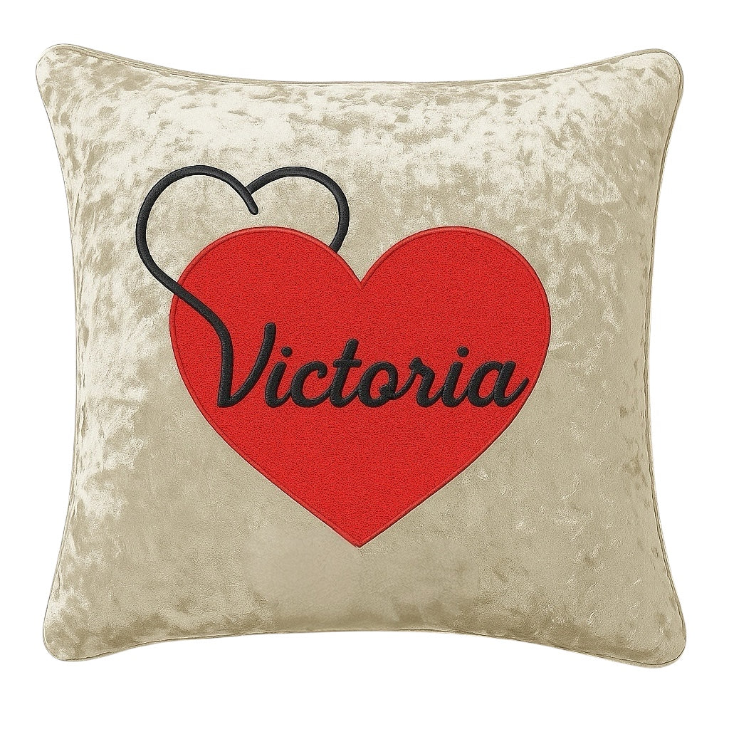 Love Heart Name 3D Champagne Velvet Cushion