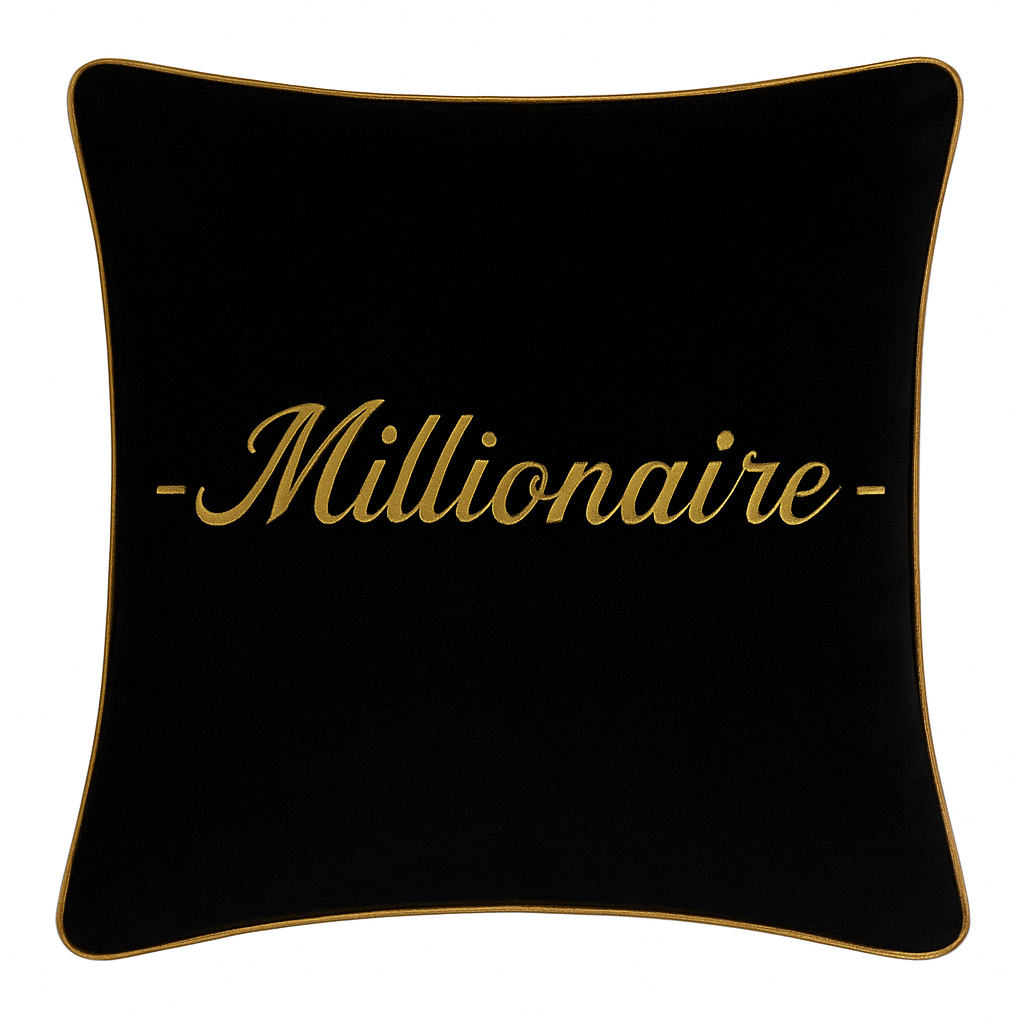 Millionaire Black Velvet Cushion With Gold Pipping