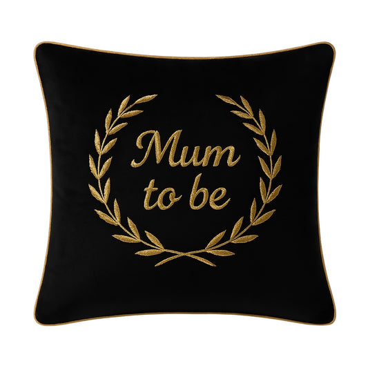 Mum To Be Cushion Black Velvet Feather With Gold Pipping