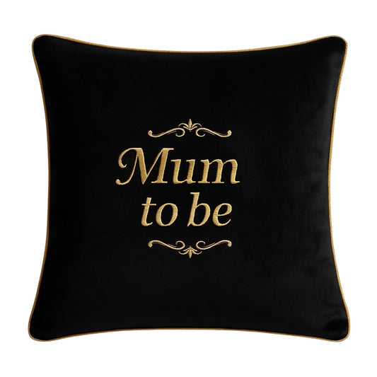 Mum To Be Cushion Black Velvet With Gold Pipping