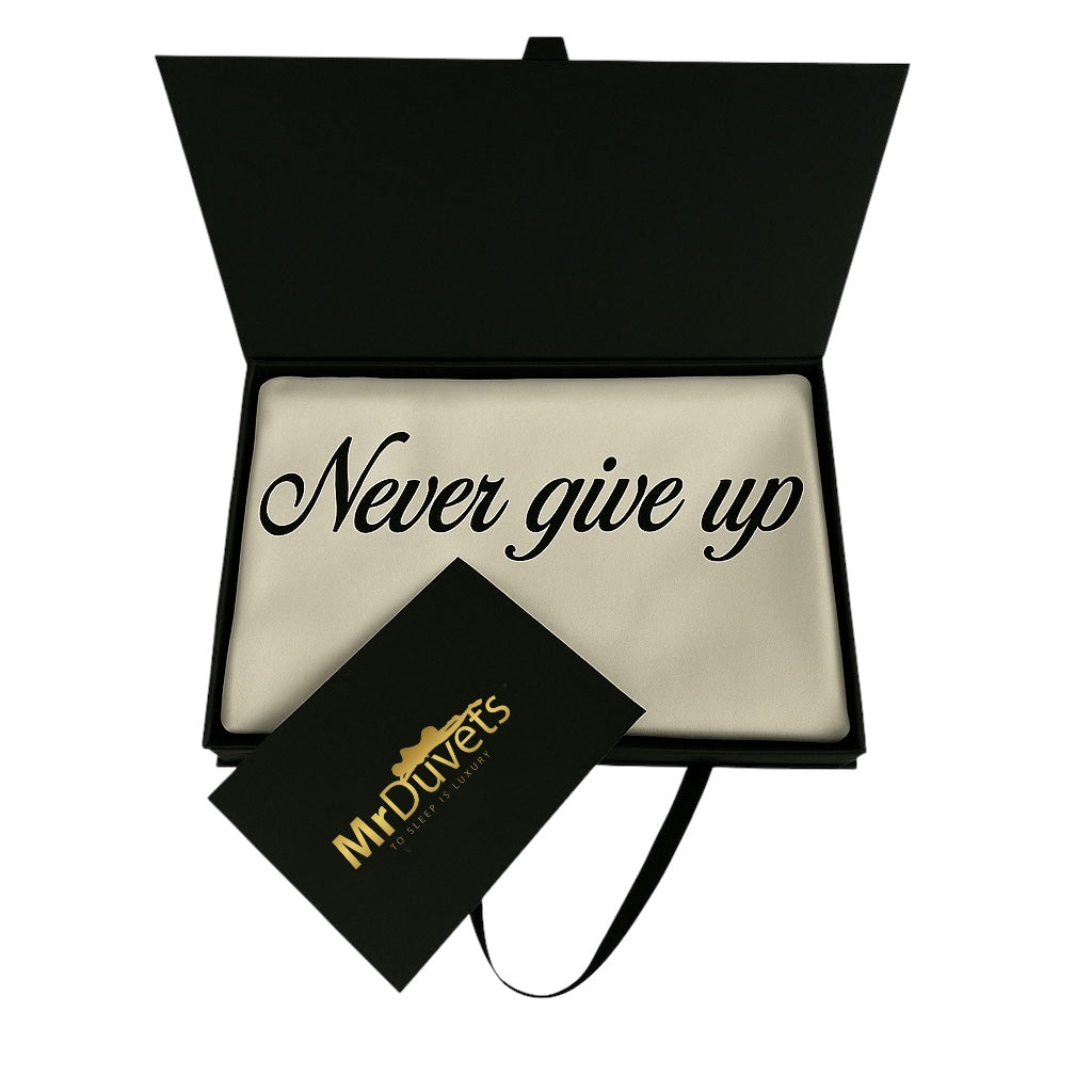 Never Give Up Personalised Pillowcase Gift Set Empowering Custom Bedding for Motivation & Wellness