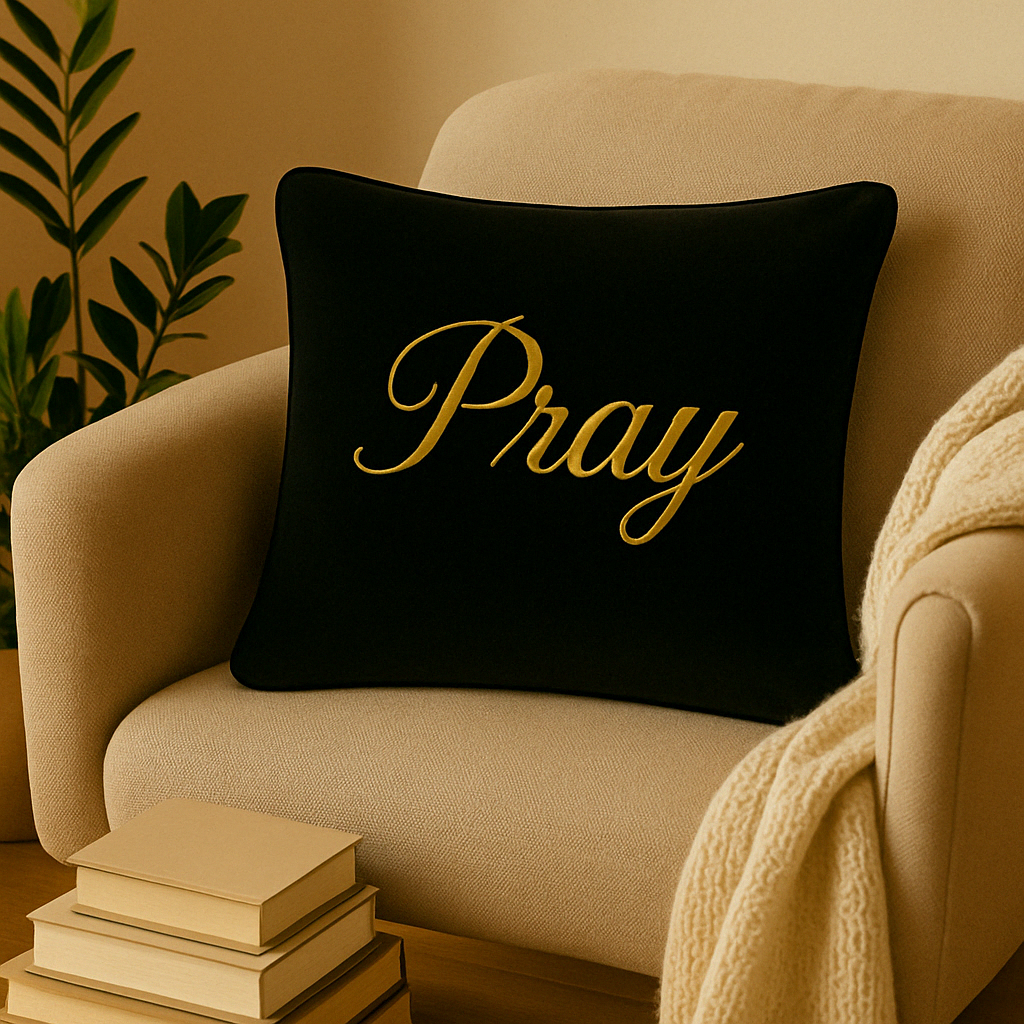 Pray Cushion Black Velvet lifestyle shoot