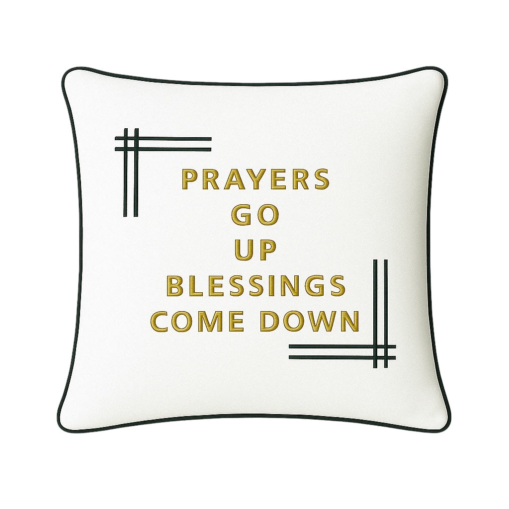 Prayers Go Up White Velvet Cushion – Luxury Embroidered Inspirational Home Decor