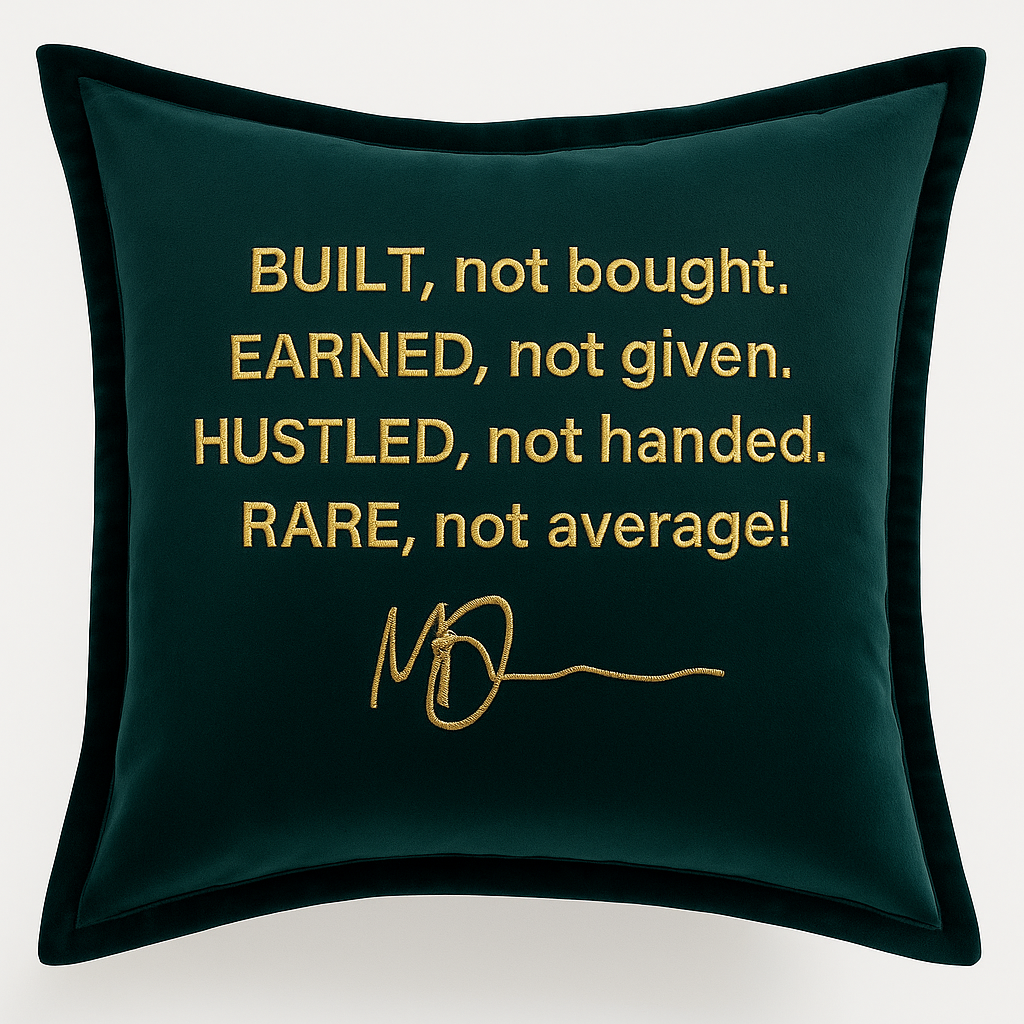 Rare Not Average Embroidered Velvet Cushion Signature Gold Edition
