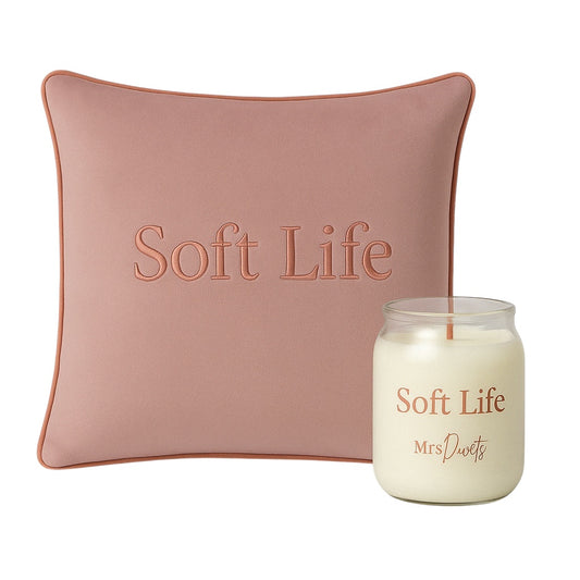 Soft Life Pink Luxury Cushion & Wellness Candle Gift Set