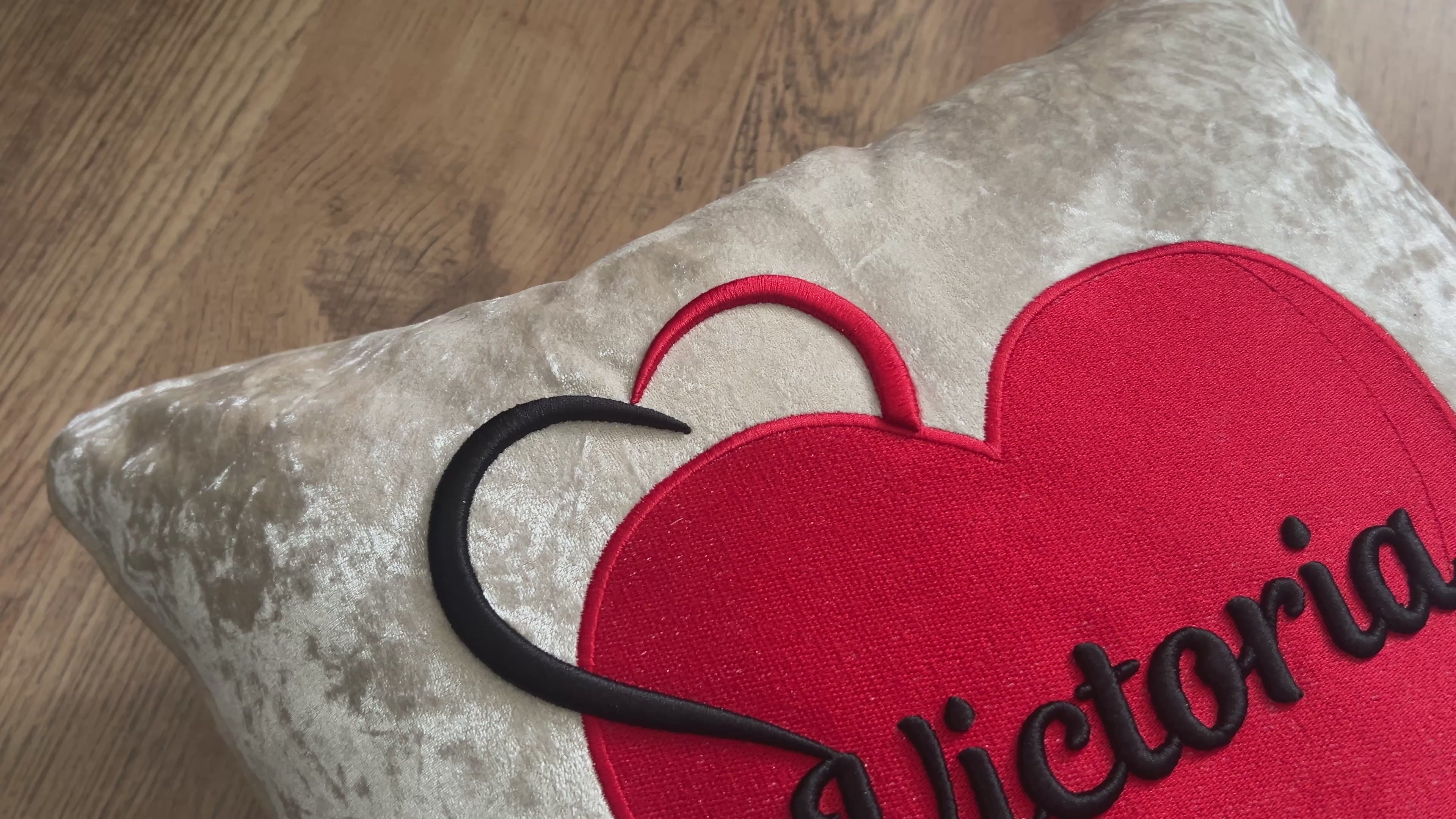 Love Heart Name In 3D Champagne Velvet Cushion