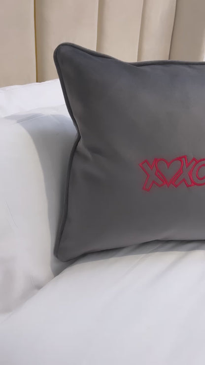 XOXO Grey Velvet Cushion