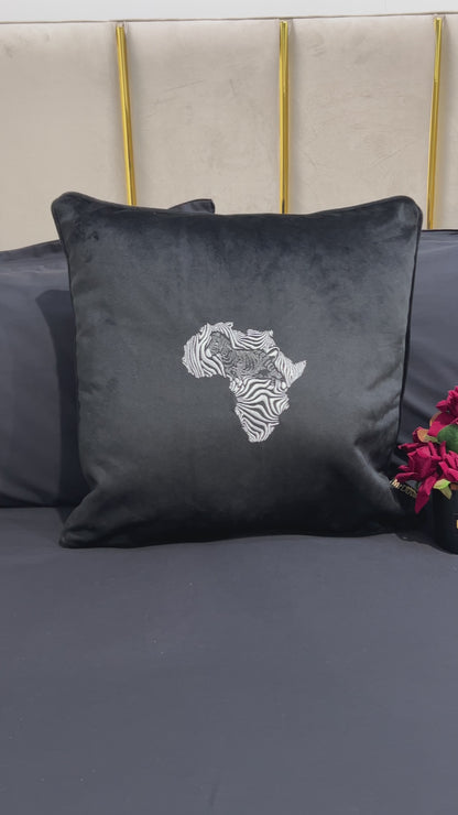 Zebra Lines Of Africa Black Velvet Cushion