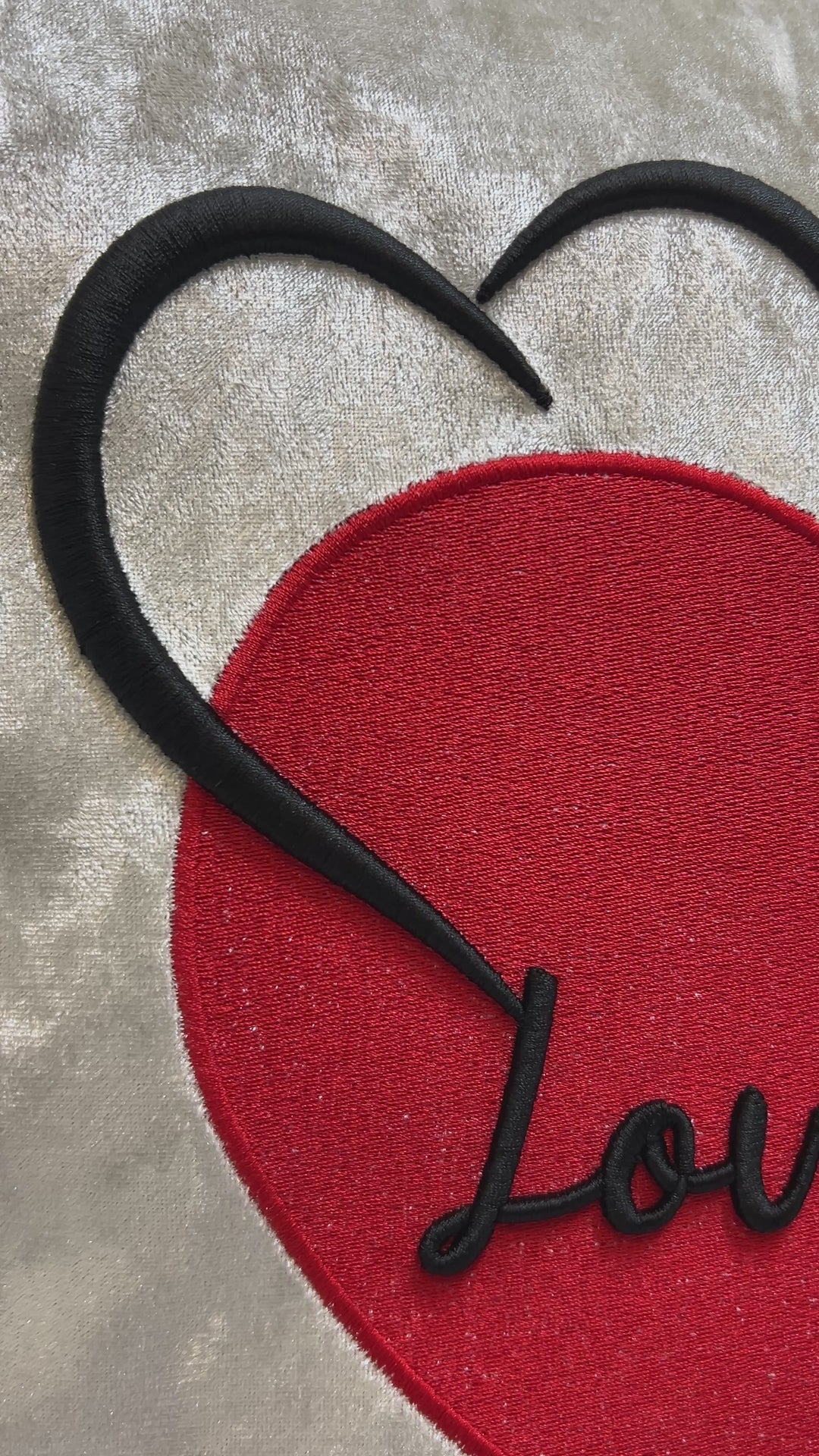 Love You Cushion 3D Puff Heart Champagne Velvet  video